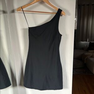 Abercromie & Fitch Womens One-Shoulder Traveler Mini Dress Built In Shorts Black